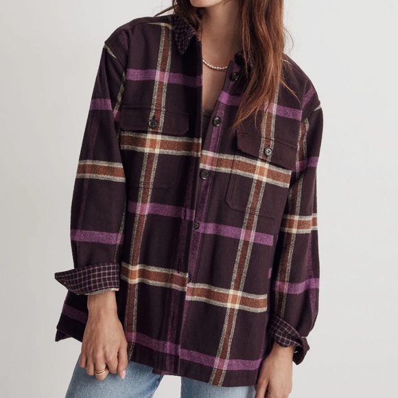 Madewell Purple plaid oversized shacket - Picture 3 of 9